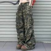 Women's Y2K Camouflage Cargo Jeans - Vintage High Waist Wide-Leg Pants - Himpall